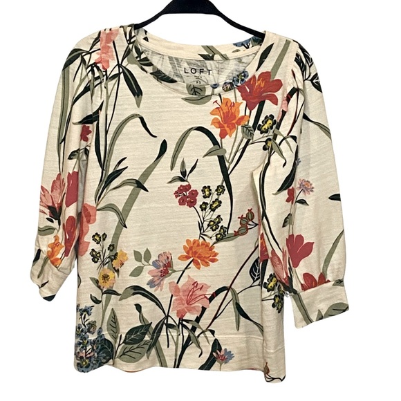 LOFT Floral Puff Shoulder Balloon Sleeves Top S / XS - Picture 3 of 11